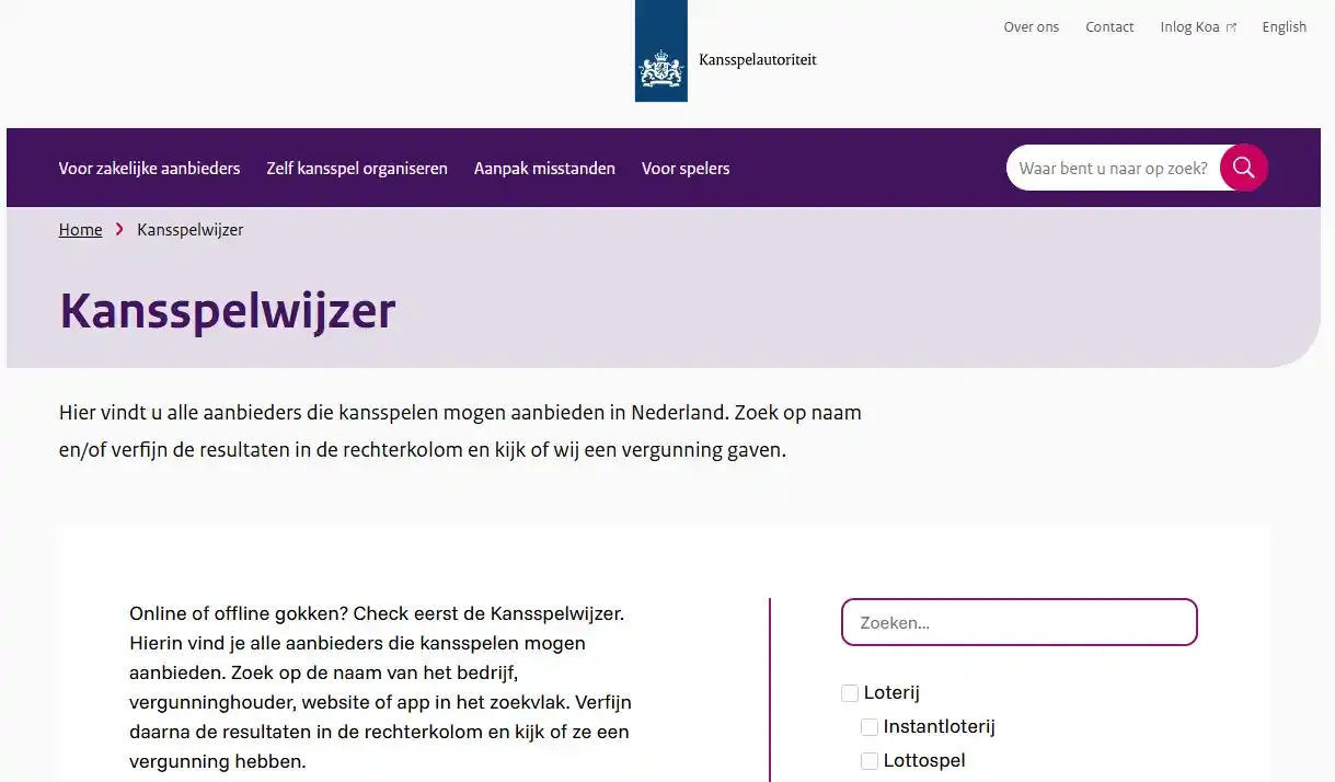 KSA Kansspelwijzer met Nederlandse vergunningcontext voor online kansspelen